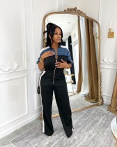 Short Sleeve Color Block Patchwork Jumpsuit OLYF-6174