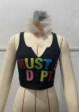 Letter Print U Neck Tank Tops GYZY-8998