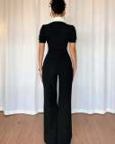 Sleeveless Lapel Patchwork Jumpsuit OSM-4474