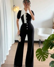 Sleeveless Lapel Patchwork Jumpsuit OSM-4474