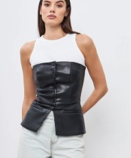 Sexy Single-breasted PU Leather Tank Tops GPBY-17143
