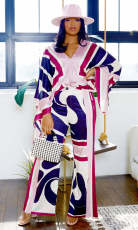 V Neck Long Sleeve Flare Sleeve Pants Suit XHXF-8718