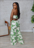 Plus Size Print Hollow Out Tube Tops Wide Leg Pants Suit NY-11018