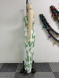 Plus Size Print Hollow Out Tube Tops Wide Leg Pants Suit NY-11018