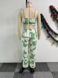 Plus Size Print Hollow Out Tube Tops Wide Leg Pants Suit NY-11018