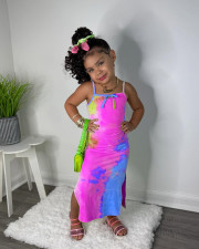 Kids Girl Tie Dye Print Knits Sling Dress GYAY-8114