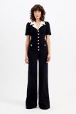 Short Sleeve Single-breasted Wide Leg Jumpsuit OSM-4475