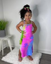 Kids Girl Tie Dye Print Knits Sling Dress GYAY-8114