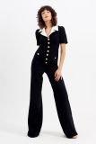Short Sleeve Single-breasted Wide Leg Jumpsuit OSM-4475