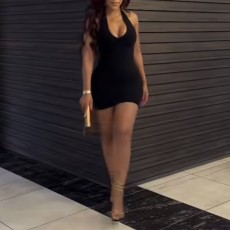 V Neck Halterneck Backless Bodycon Dress GYZY-8995