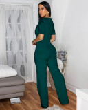 Patchwork Large Button Short Sleeve Sport Jumpsuit OSM-4472