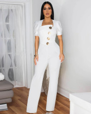 Patchwork Large Button Short Sleeve Sport Jumpsuit OSM-4472