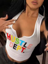 Letter Print U Neck Tank Tops GYZY-8998