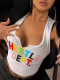Letter Print U Neck Tank Tops GYZY-8998