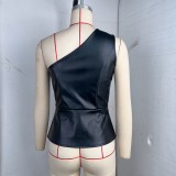 Single-breasted PU Leather Slash Shoulder Vest GPBY-17141