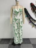 Plus Size Print Hollow Out Tube Tops Wide Leg Pants Suit NY-11018