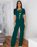 Patchwork Large Button Short Sleeve Sport Jumpsuit OSM-4472