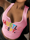 Letter Print U Neck Tank Tops GYZY-8998