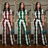 Plus Size Wide Leg Print Two Piece Pants Set NY-11007