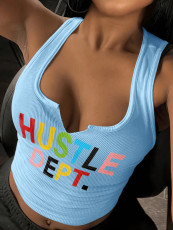 Letter Print U Neck Tank Tops GYZY-8998