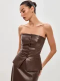 Sexy Single-breasted PU Leather Tank Tops GPBY-17143