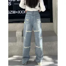 Letter Embroidered Straight Leg Jeans GZCF-AL695163768957