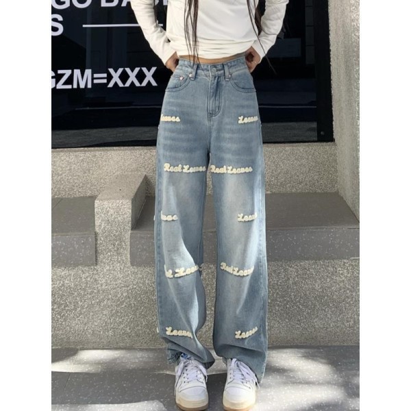 Letter Embroidered Straight Leg Jeans GZCF-AL695163768957