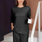 Solid Color Long Sleeve Loose Tops GYZY-6668