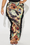 Tassel Lace Printed Half-Length Skirt GYZY-8957