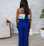 Sexy Wrap Chest Ruffles Sling Tops Pants Suit QODY-6056