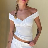One Shoulder Pleated Solid Color Tops GZJF-ZJ2598