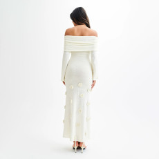 One Shoulder Knits Long Sleeve Maxi Dress OD-8732