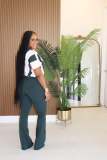 Lapel Zipper Patchwork Micro Flare Jumpsuit TE-4734