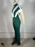 Lapel Zipper Patchwork Micro Flare Jumpsuit TE-4734