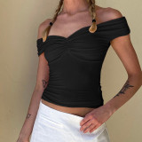One Shoulder Pleated Solid Color Tops GZJF-ZJ2598