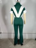 Lapel Zipper Patchwork Micro Flare Jumpsuit TE-4734