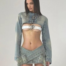 Sexy Denim Long Sleeve Short Tops Skirts Suit GZCF-22220