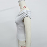 One Shoulder Pleated Solid Color Tops GZJF-ZJ2598