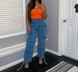 Fashion Multi-pockets Loose Jeans GZCF-30000
