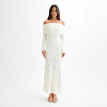 One Shoulder Knits Long Sleeve Maxi Dress OD-8732
