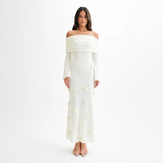 One Shoulder Knits Long Sleeve Maxi Dress OD-8732