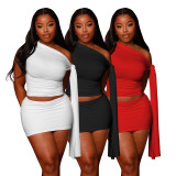 Slash Shoulder Sleeveless Two Piece Skirts Set DDF-D88238