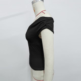 One Shoulder Pleated Solid Color Tops GZJF-ZJ2598