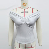 One Shoulder Pleated Solid Color Tops GZJF-ZJ2598