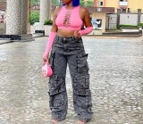 Fashion Multi-pockets Loose Jeans GZCF-30000