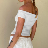 One Shoulder Pleated Solid Color Tops GZJF-ZJ2598