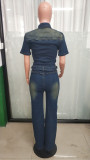 Fashion Denim Single-breasted Short Sleeve Jumpsuit BLX-6994