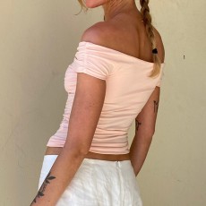 One Shoulder Pleated Solid Color Tops GZJF-ZJ2598