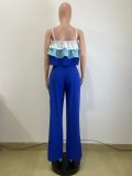 Sexy Wrap Chest Ruffles Sling Tops Pants Suit QODY-6056