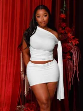 Slash Shoulder Sleeveless Two Piece Skirts Set DDF-D88238